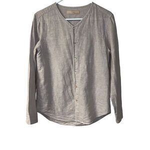 Linder NYC Women's Linen Blend‎ Button Down Long Sleeve Beige Blouse Size Medium
